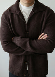 Coffee Pockets Cozy Cotton Knit Mens Cardigan Peter Pan Collar