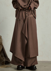 Coffee Pockets High Waist Cotton Pants Skirt Asymmetrical