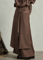 Coffee Pockets High Waist Cotton Pants Skirt Asymmetrical