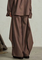 Coffee Pockets High Waist Cotton Pants Skirt Asymmetrical