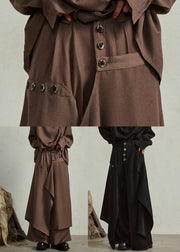 Coffee Pockets High Waist Cotton Pants Skirt Asymmetrical