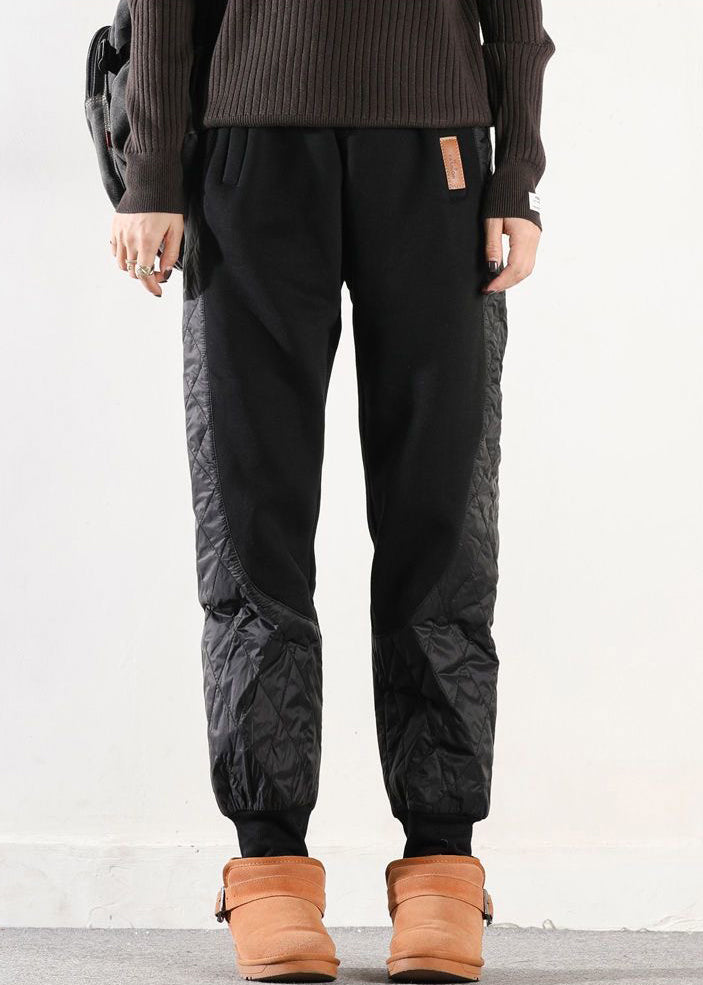 Coffee Pockets Patchwork Cotton Filled Harem Winter Pants Asymmetrical
