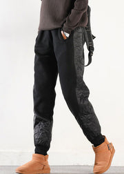 Coffee Pockets Patchwork Cotton Filled Harem Winter Pants Asymmetrical
