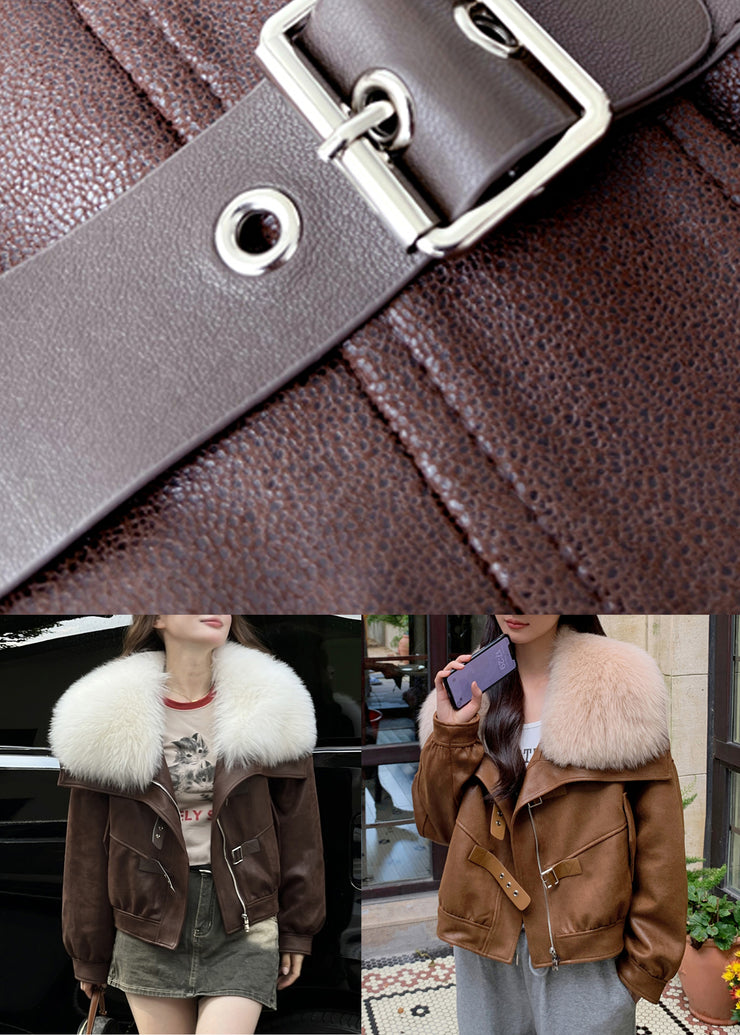 Coffee Pockets Patchwork Faux Suede Down Coat Fur Collar Winter