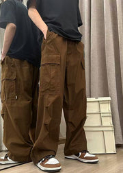 Coffee Pockets Solid Cotton Men Pants Casual Clothing High Waist Summer