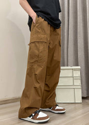 Coffee Pockets Solid Cotton Men Pants Casual Clothing High Waist Summer