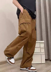 Coffee Pockets Solid Cotton Men Pants Casual Clothing High Waist Summer