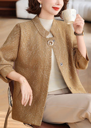 Coffee Print Button Knit Coats Long Sleeve