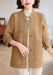 Coffee Print Button Knit Coats Long Sleeve