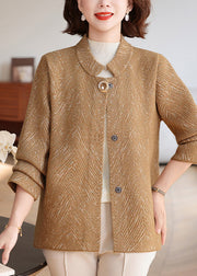 Coffee Print Button Knit Coats Long Sleeve