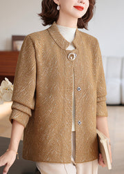 Coffee Print Button Knit Coats Long Sleeve
