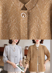 Coffee Print Button Knit Coats Long Sleeve