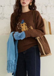 Coffee Puppy Cozy Knit Winter Sweaters O Neck