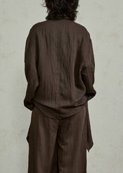 Coffee Shirt Flare Sleeve Patchwork Tie Waist