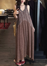 Coffee Tulle Patchwork Cotton Long Dresses O Neck Summer