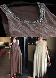 Coffee Tulle Patchwork Cotton Long Dresses O Neck Summer