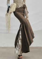 Coffee Zip Up Side Open Cotton Fall Skirts Asymmetrical