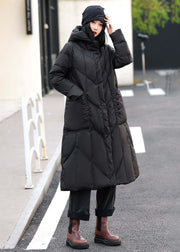 Coffee Zippered Pockets Duck Down Down Long Coat Hooded