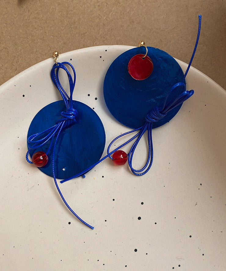 Colorblock Blue Acrylic Shell Geometric Planchet Tassel Drop Earrings