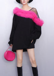 Colorblock Patchwork Cotton Mini Dress One Shoulder Spring