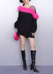 Colorblock Patchwork Cotton Mini Dress One Shoulder Spring