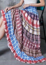 Colorblock Patchwork Cotton Skirts Plaid Exra Large Hem Summer