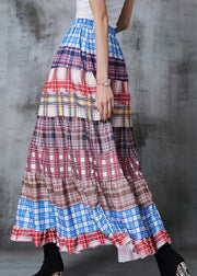 Colorblock Patchwork Cotton Skirts Plaid Exra Large Hem Summer