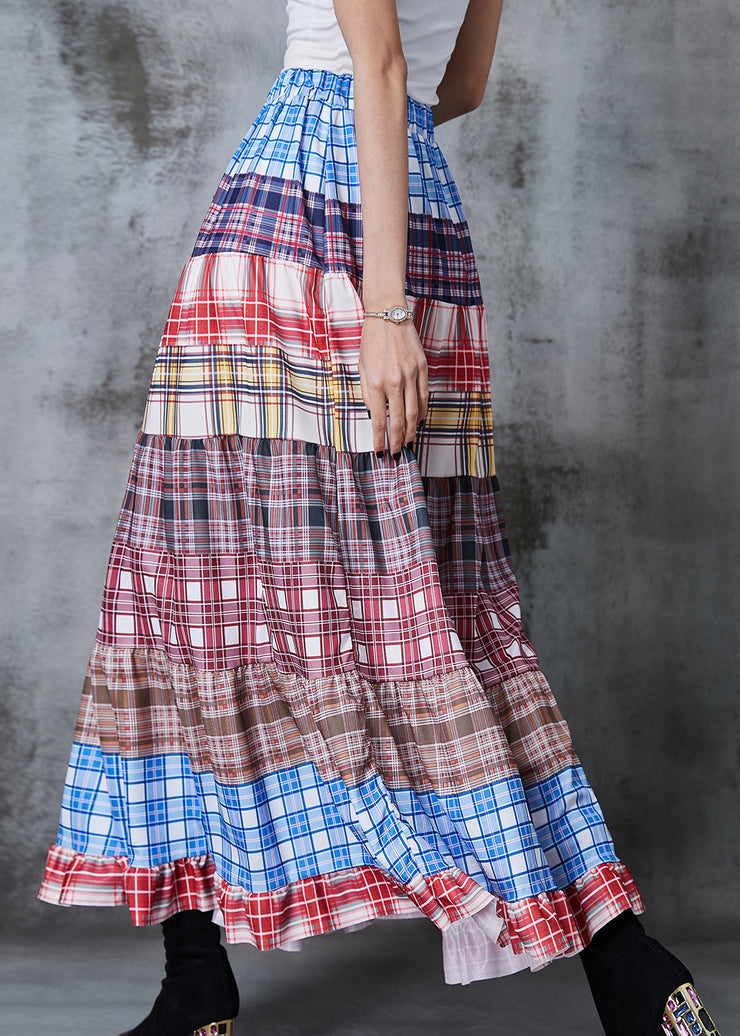 Colorblock Patchwork Cotton Skirts Plaid Exra Large Hem Summer