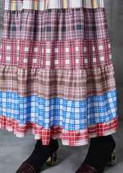 Colorblock Patchwork Cotton Skirts Plaid Exra Large Hem Summer