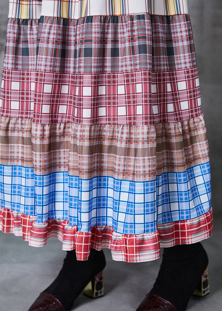 Colorblock Patchwork Cotton Skirts Plaid Exra Large Hem Summer