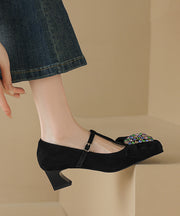 Comfortable Splicing Bow Chunky Heel Purple Suede Buckle Strap