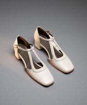 Comfortable Splicing Chunky Heels Brown Sheepskin