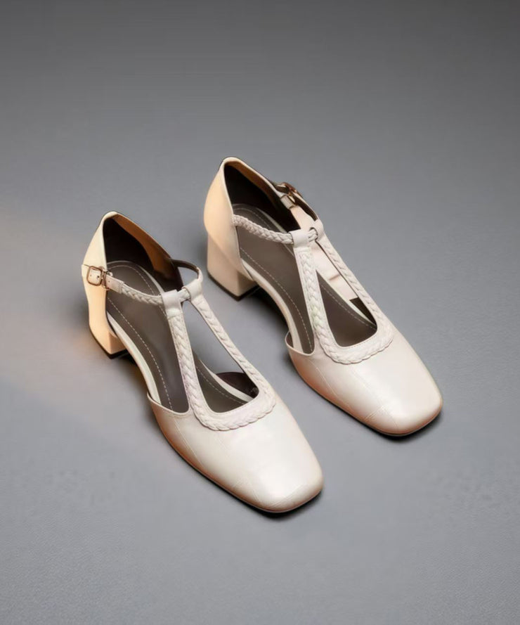 Comfortable Splicing Chunky Heels Brown Sheepskin