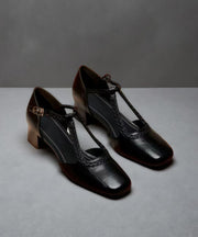 Comfortable Splicing Chunky Heels Brown Sheepskin