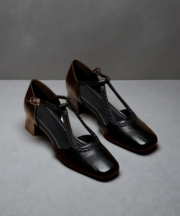 Comfortable Splicing Chunky Heels Brown Sheepskin