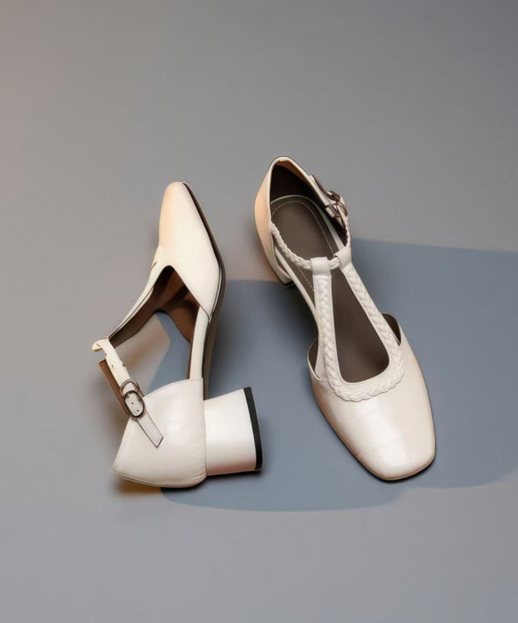 Comfortable Splicing Chunky Heels Brown Sheepskin