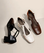 Comfortable Splicing Chunky Heels Brown Sheepskin