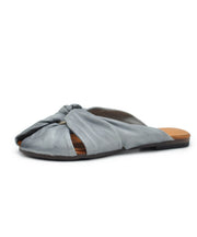 Comfortable Splicing Hollow Out Grey Cowhide Leather Slide Sandals