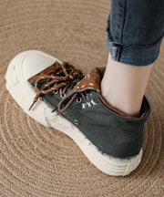 Comfortable Splicing Platform Flat Shoes Black Red Canvas Lace Up