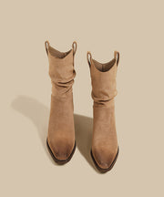 Comfortable Splicing Wrinkled Chunky Boots Brown Suede