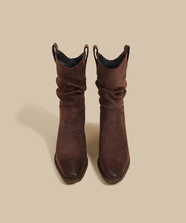 Comfortable Splicing Wrinkled Chunky Boots Brown Suede