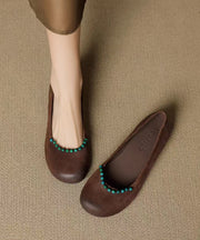 Comfy Beading Splicing Flat Feet Shoes Brown Suede