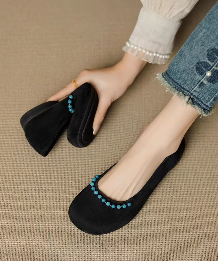 Comfy Beading Splicing Flat Feet Shoes Brown Suede