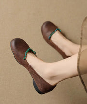 Comfy Beading Splicing Flat Feet Shoes Brown Suede