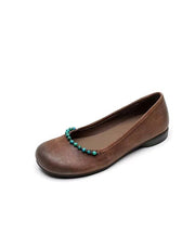 Comfy Beading Splicing Flat Feet Shoes Brown Suede