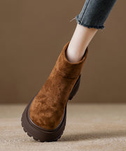 Comfy Coffee Zippered Splicing Chunky Ankle Boots