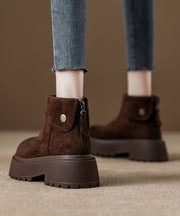 Comfy Coffee Zippered Splicing Chunky Ankle Boots