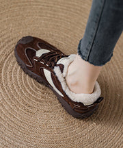 Comfy Lace Up Splicing Platform Flat Shoes Red Suede Thick Warm