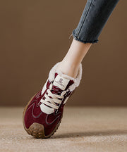 Comfy Lace Up Splicing Platform Flat Shoes Red Suede Thick Warm