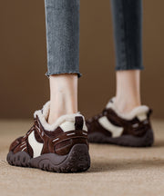 Comfy Lace Up Splicing Platform Flat Shoes Red Suede Thick Warm